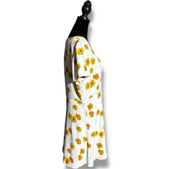 re:named New With Tags V-neck White Mini Dress with Yellow Floral Accents - Picture 4 of 16